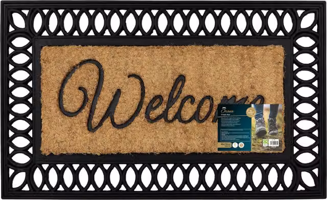 JVL Orana Embossed Coir and Rubber Tuffscrape Doormat, Brown and Yellow