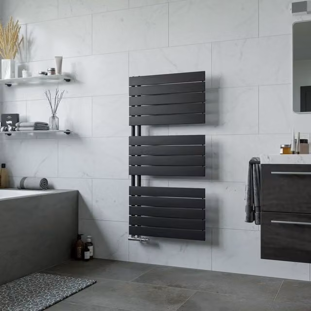 Agadon Panio Up Designer Panel Towel Radiator in Black, H 119.5 cm x W 60 cm – 1