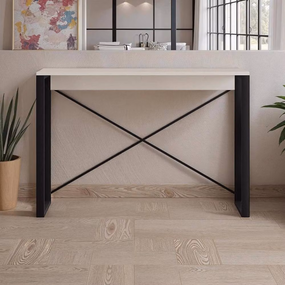 VOGREX Sandstone Narrow Console Table with Metal Legs in Beige – 2