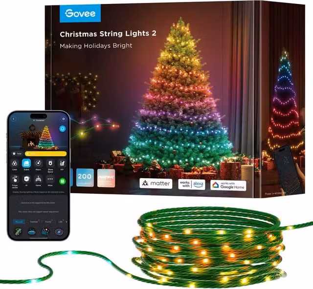 Govee RGBIC Christmas String Lights, Green and Multicolour, IP65 Waterproof, 20m