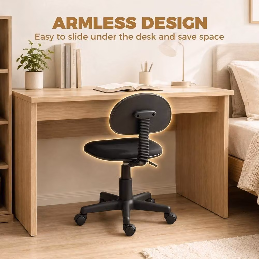 KORVIXA Black Fabric Minimalist Swivel Task Chair for Home Office with Headrest and Castors – 4