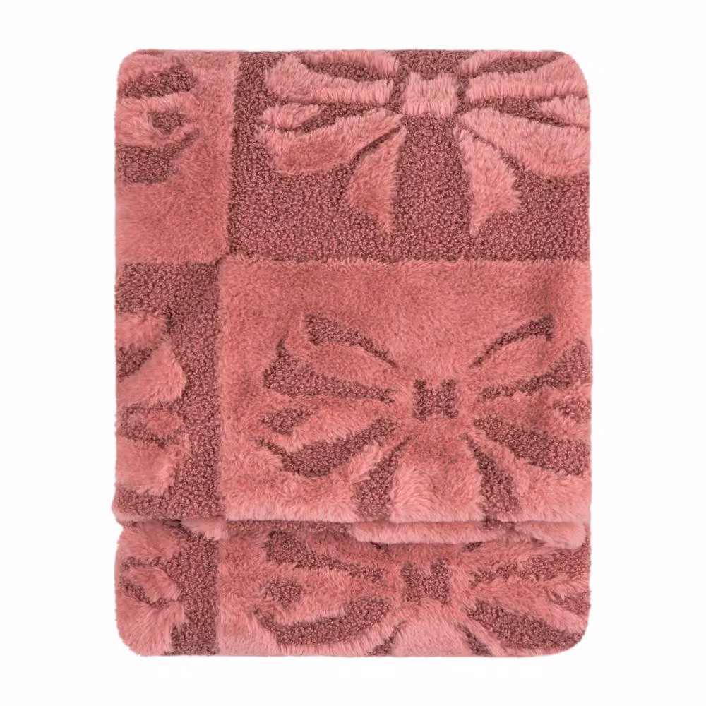 Furn Pink Faux Fur Boucle Big Bows Throw, W: 140 cm, D: 180 cm – 2