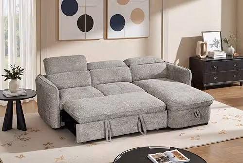Beehive Furniture Corfu Reversible L-Shape Corner Sofa Bed in Grey Fabric with Adjustable Headrest and Sleeping Function – 3