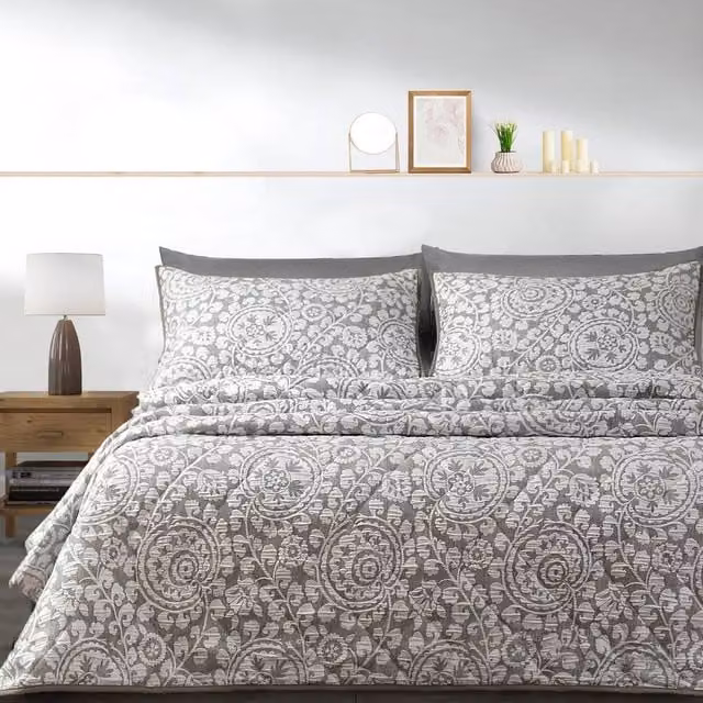 Velosso Matteo Floral Jacquard Bedspread Set in Multicolour Grey, King Size