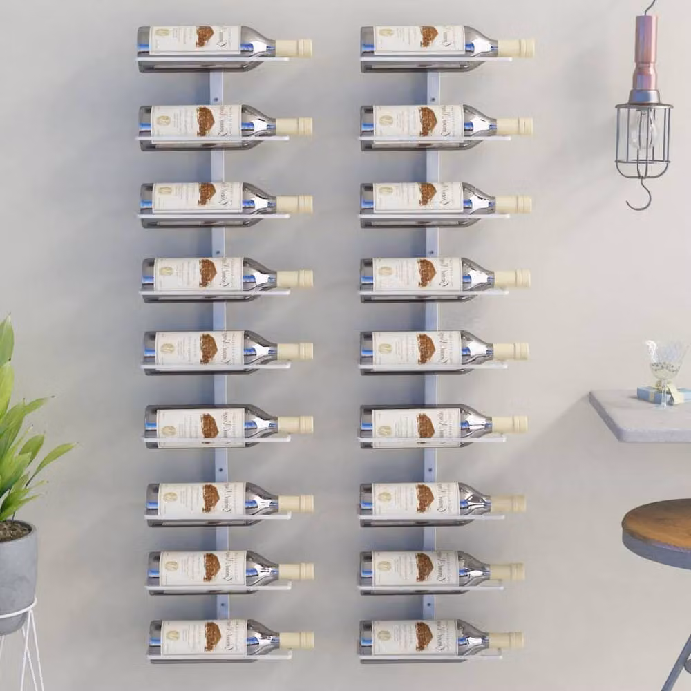 Berkfield Home Wall-mounted Metal Wine Rack for 9 Bottles, 2 Pack, White – 2