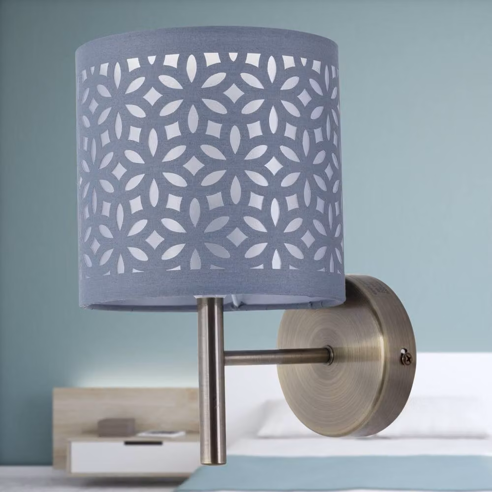 First Choice Lighting Brea Set of 2 Antique Brass Wall Lights with Grey Fabric Shade – 4