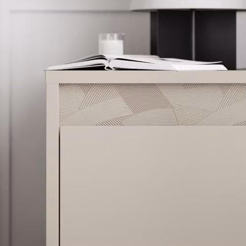 FWStyle Sandstone 1 Door Bedside Table in Sand, Beige and Black with Metal Legs, Height: 50 cm, Width: 44 cm, Depth: 45 cm – 4