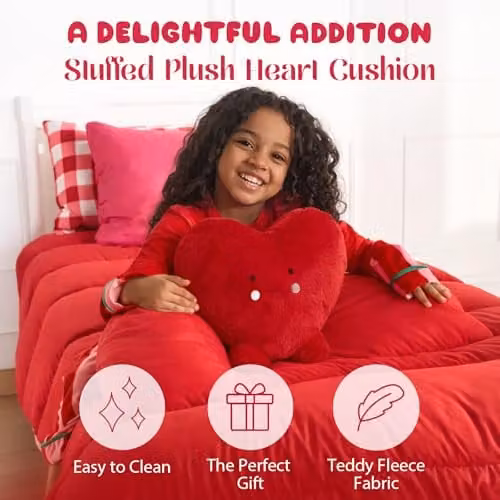 OHS Red Teddy Fleece Heart Shaped Cushion, W/D/H: 35 x 31 x 61 cm – 2