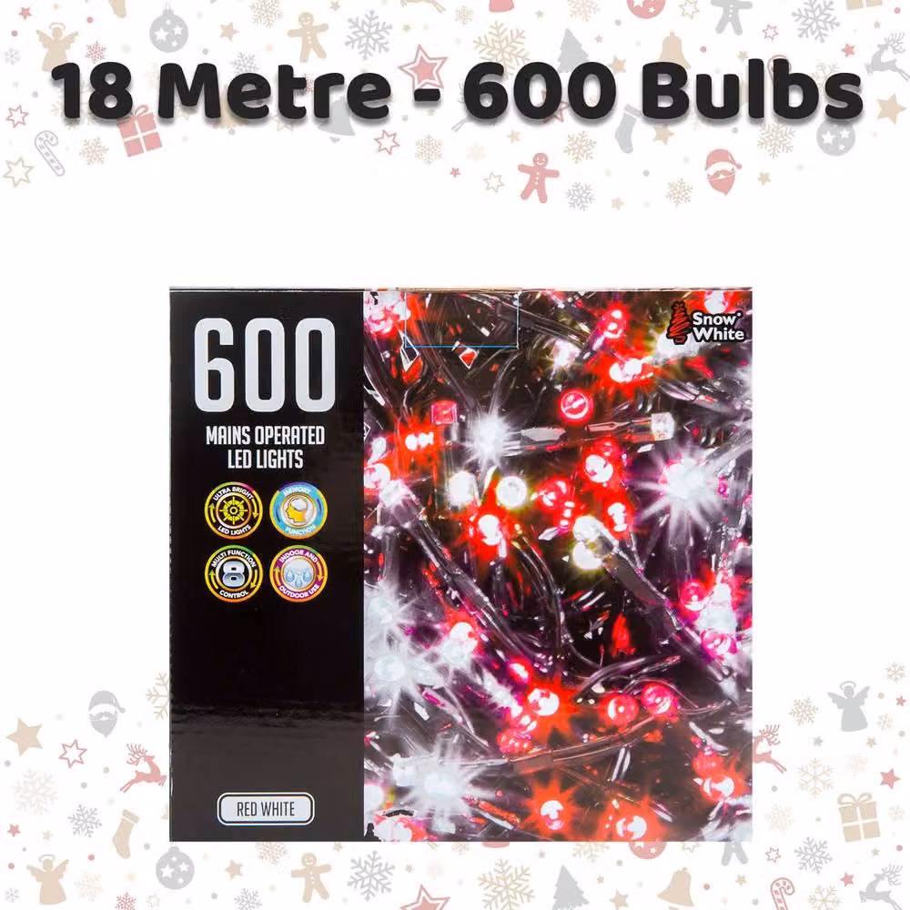 VFM e-Store Christmas String Lights with 600 Red and White Bulbs – 2