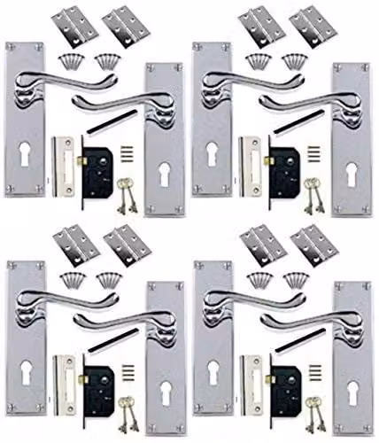Golden Grace Victorian Scroll Door Handle Lock Set in Silver