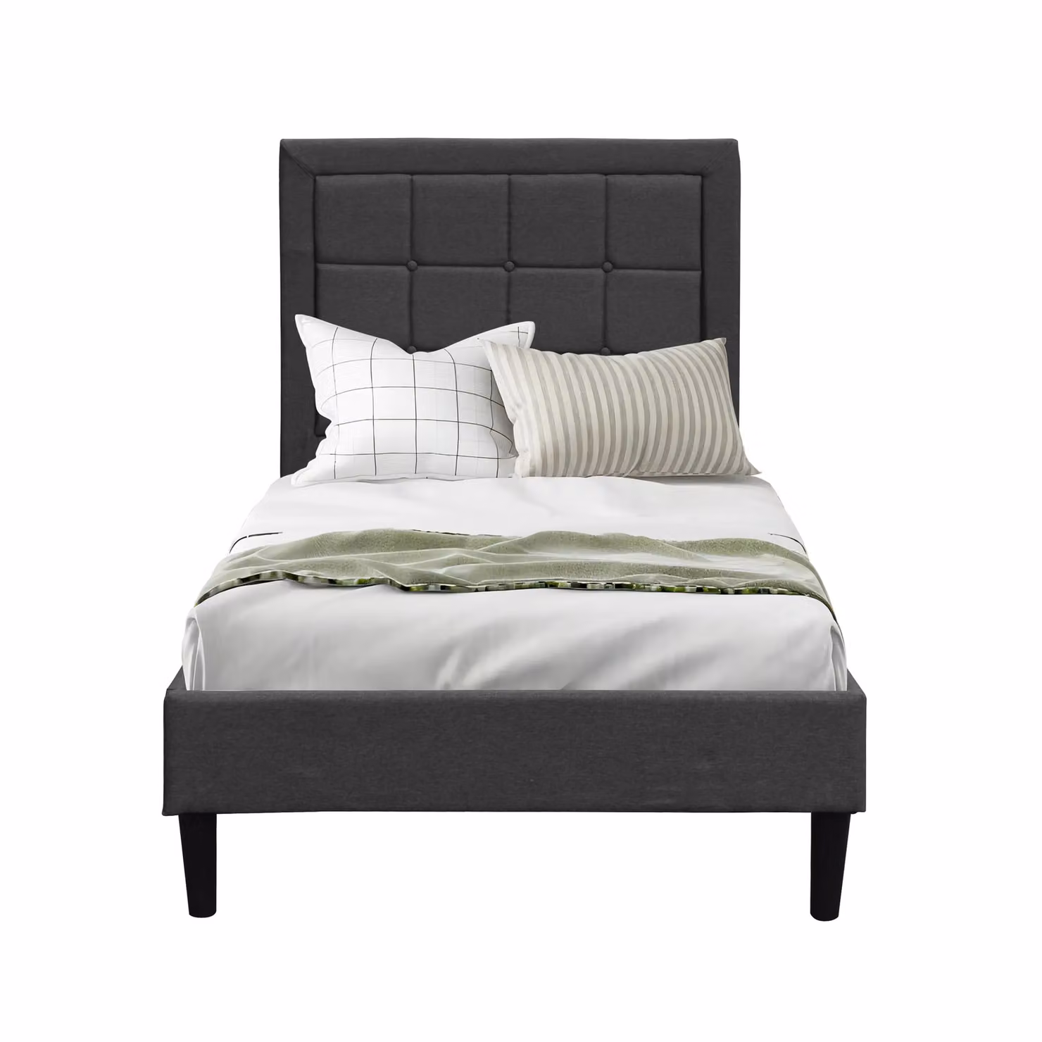 Comfy Living Ltd Upholstered Fabric Bedframe with Buttoned Headboard in Grey or Blue, W/D/H: 90 x 200 cm – 2