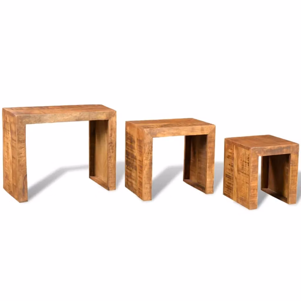 Berkfield Home 3 Piece Nesting Table Set in Antique Brown Solid Mango Wood – 3