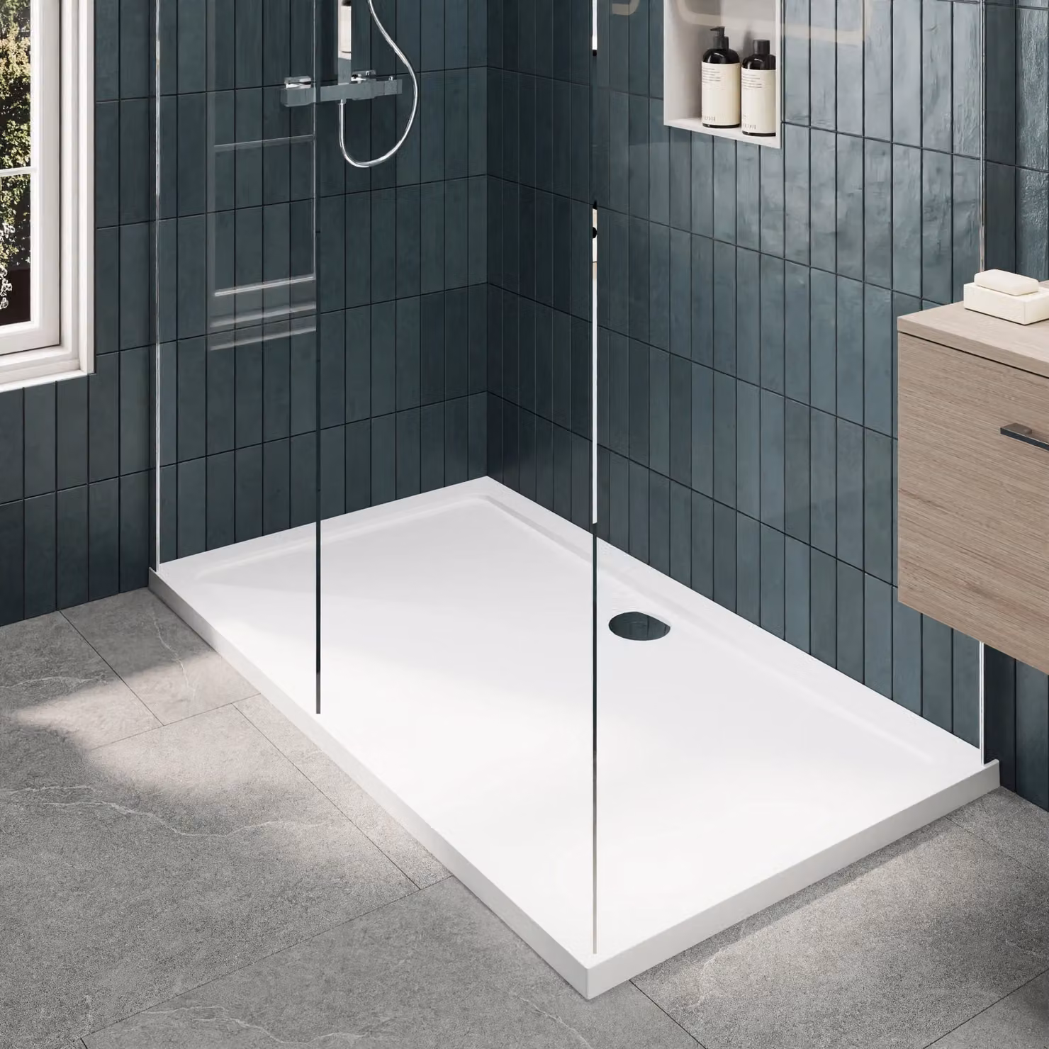 Balterley 8mm Glass Walk-In Wetroom Screen and Tray with Chrome Profile, Silver, W: 1200 mm, D: 800 mm – 3