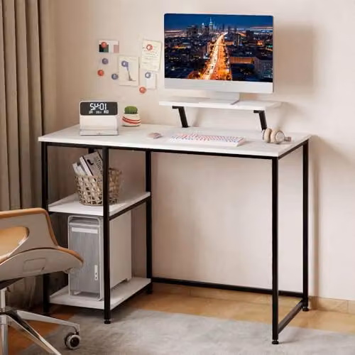 Levede Modern Computer Desk with Monitor Stand and Storage Shelves, Black and White, W/D/H: 100 x 50 x 76 cm – 5