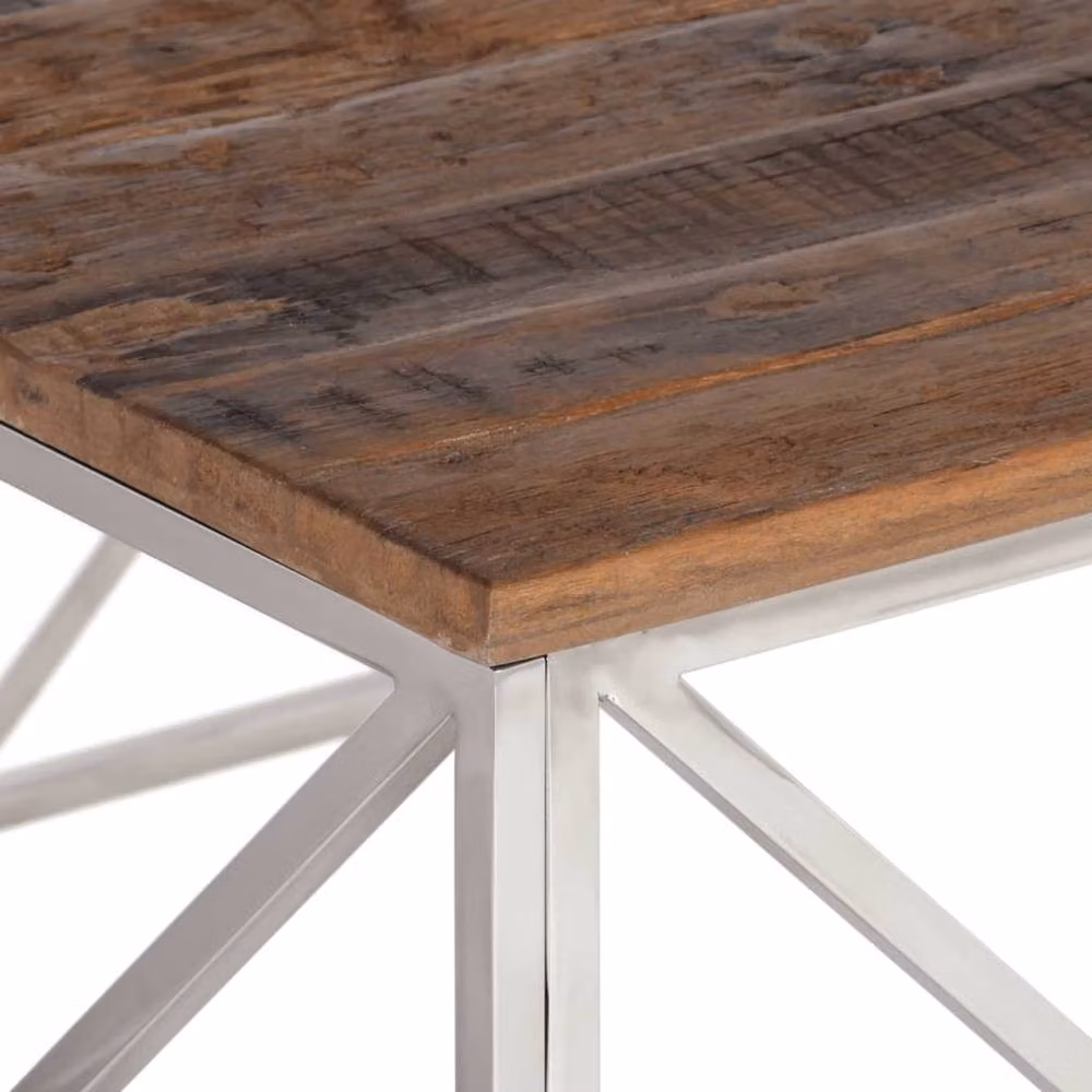 Berkfield Home Modern Rectangular Coffee Table in Silver Stainless Steel and Wood – 3
