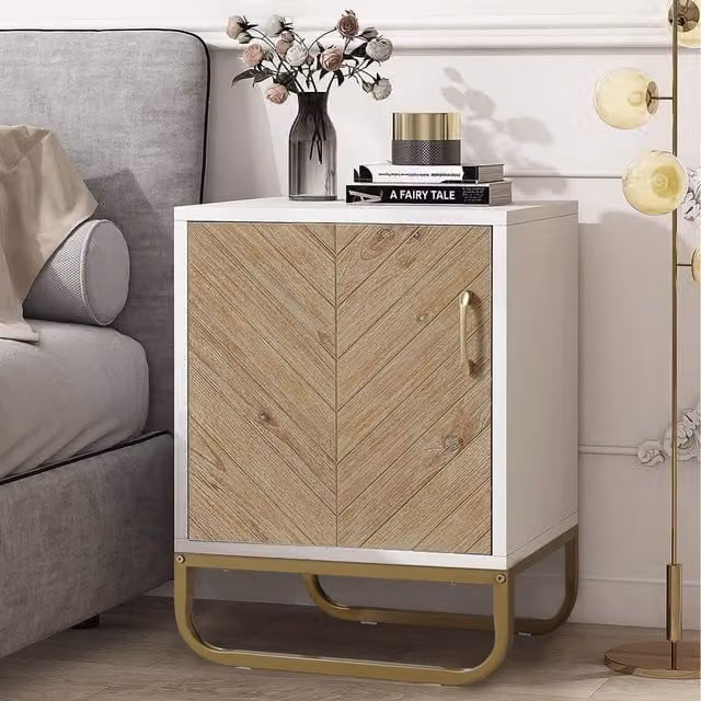 Livingandhome Modern White Wooden Side Storage Cabinet with Internal Shelves and Hinged Doors