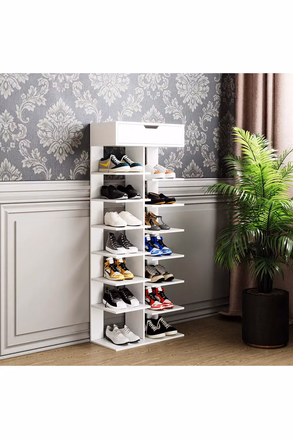 Living and Home 9/8 Tier Shoe Rack with Drawer Organizer Storage Shelf in White – 3