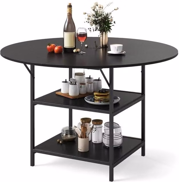 VOGREX Mid-Century Round Dining Table in Black, Diameter: 120 cm, Height: 76 cm