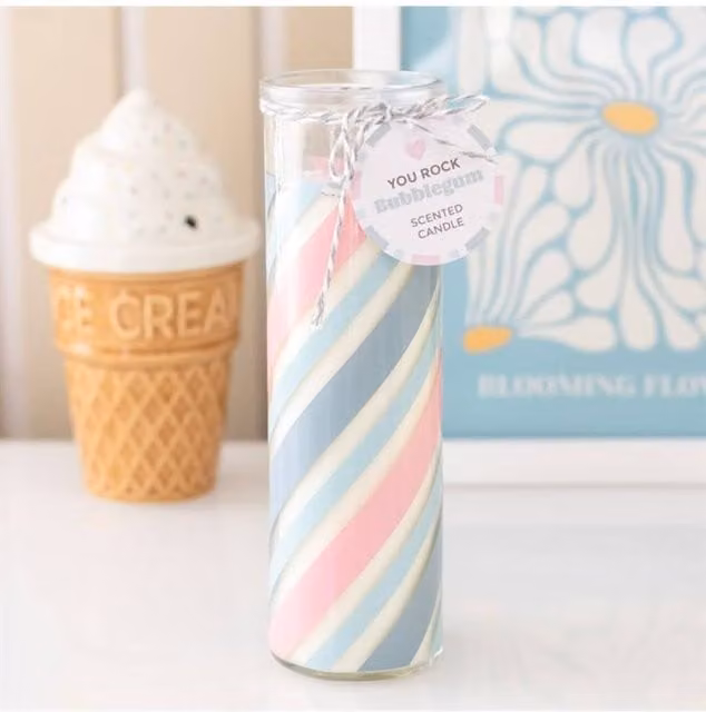 KDMD Candy Stripe Bubblegum Tube Candle in Blue and Multicolour