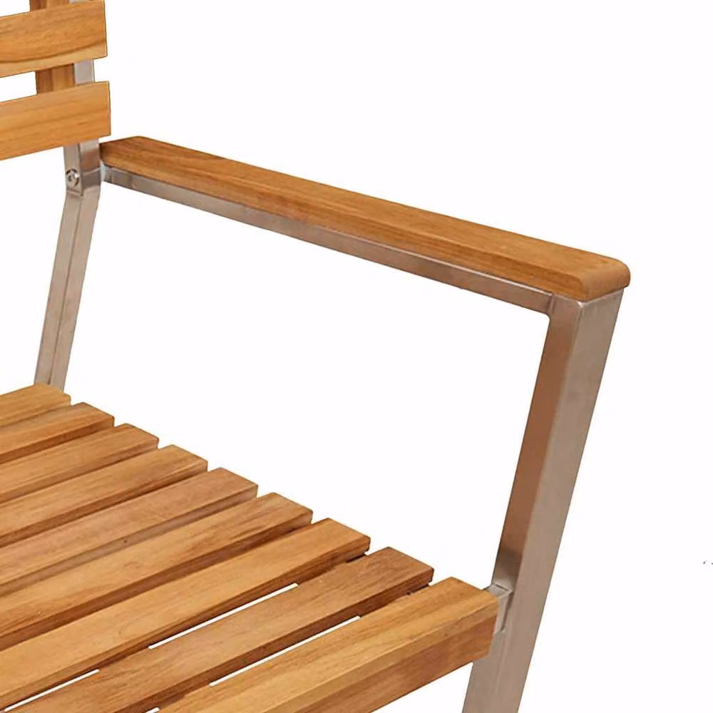 Berkfield Home Set of 2 Stackable Modern Garden Chairs in Brown Solid Teak Wood and Stainless Steel – 2