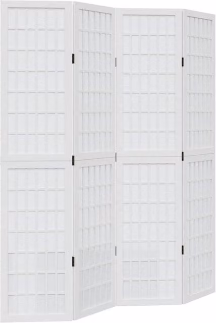 Berkfield Home 4-Panel Room Divider in White Solid Paulownia Wood