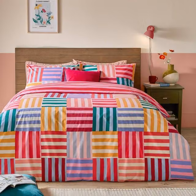 Furn Ana Stripe Reversible Duvet Cover Set, Multicolour, 200 x 200 cm