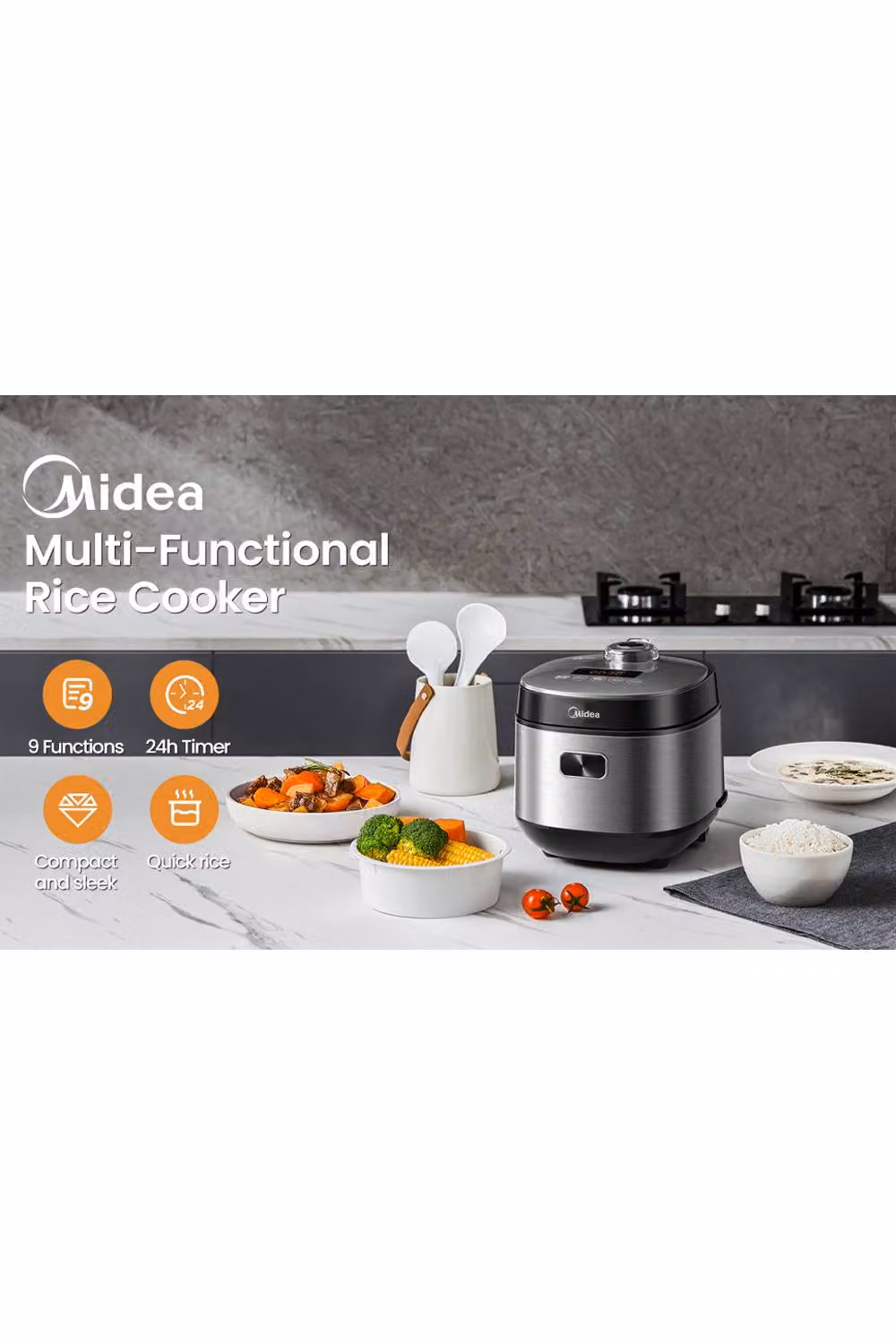 Midea 2L Rice Cooker with 9 Functions, Timer and Keep Warm Feature, Black – 3