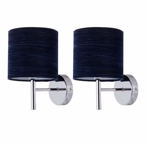 First Choice Lighting Brea Set of 2 Chrome Wall Lights with Blue Fabric Shades – 5