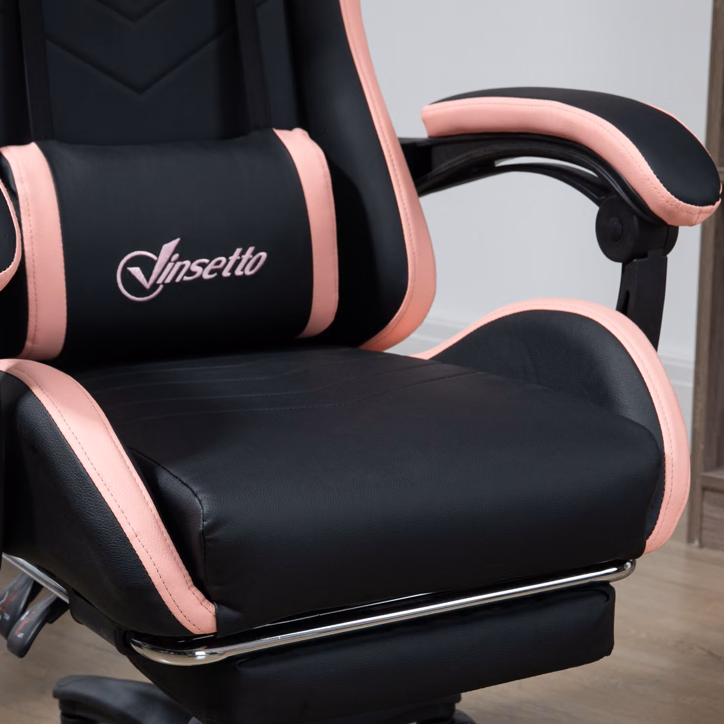Vinsetto Gaming Chair in Black, Pink and White with Synthetic Leather, Headrest and Footrest – 8