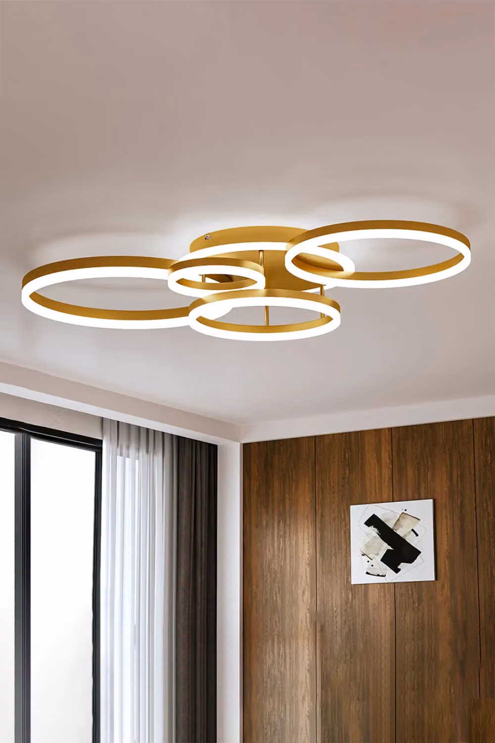 Living and Home Golden Round LED Ceiling Light with 5 Overlapping Circles in Gold/Brass with Cool White Light – 2