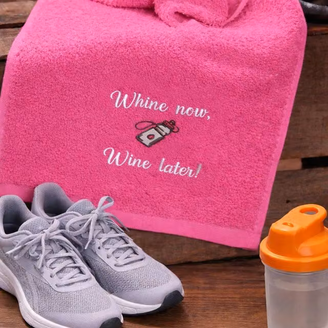Duncan Stewart Pink Cotton Running Sports Towel with Whine Now Whine Later Design