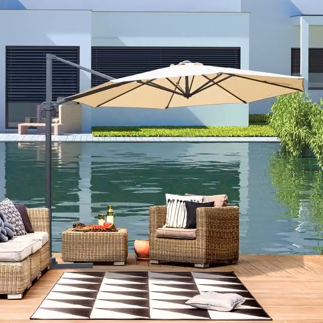 Outsunny 3M Offset Cantilever Banana Umbrella in Beige with Aluminium Frame and Polyester Canopy