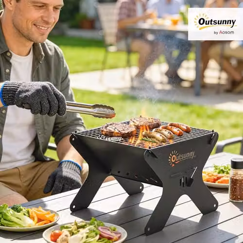 Outsunny Tabletop Charcoal BBQ and Portable Camping Fire Pit in Black – 2