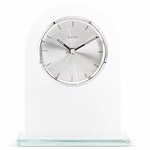 Acctim Ledburn Mantel Clock with Quartz Movement, Black and Transparent Glass Design, Round Tabletop Style