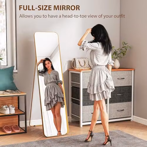 HOMCOM Full Length Freestanding Mirror in Gold Tone, W: 40 cm, H: 160 cm – 3