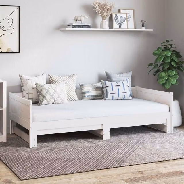 Berkfield Home White Pull-out Day Bed in Solid Pine Wood, W/D/H: 180 x 200 cm – 1
