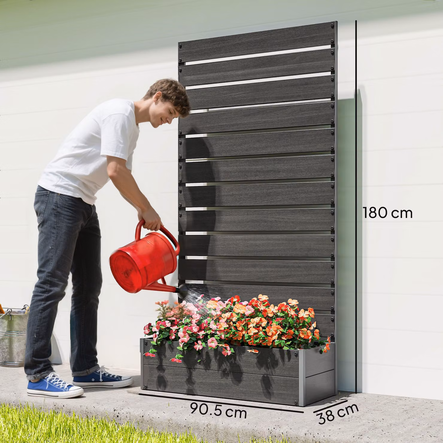 Outsunny Black Raised Garden Bed with Trellis for Climbing Plants, WPC and Aluminium Planter Box for Vegetable, Herb or Ornamental Gardens, W/D/H: 180 x 90.5 x 38 cm – 3