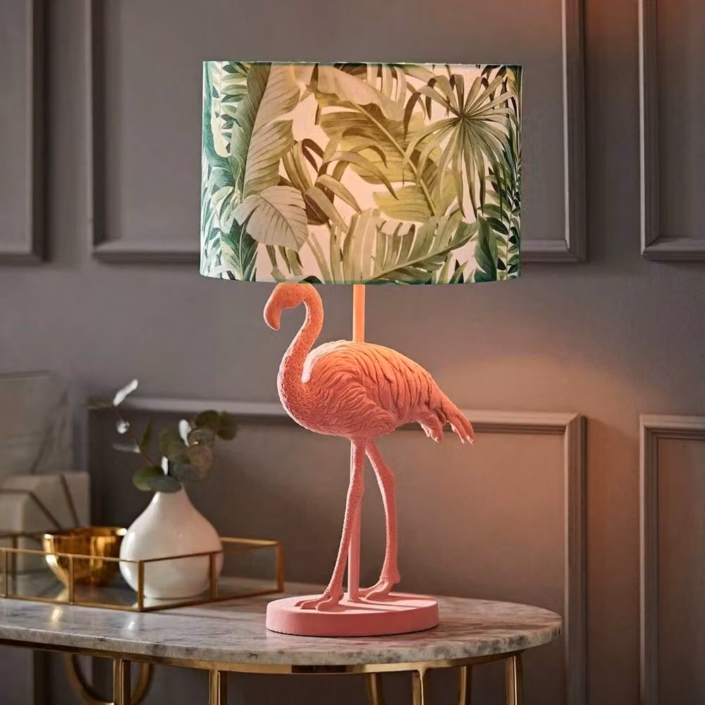 FLAVORA Pink Velvet Flamingo Table Lamp with LED Bulb and Ceramic Base – 3