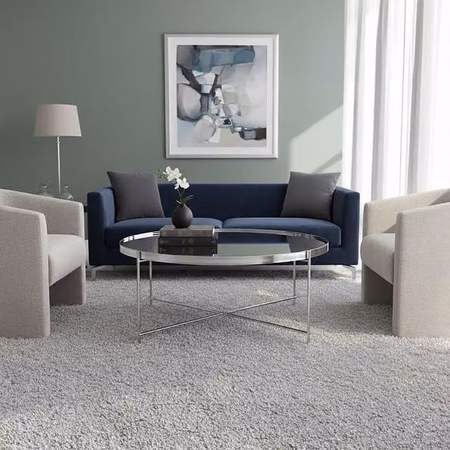 Orsina Allure Round Mirror Coffee Table in Silver with Glass and Metal Frame – 1