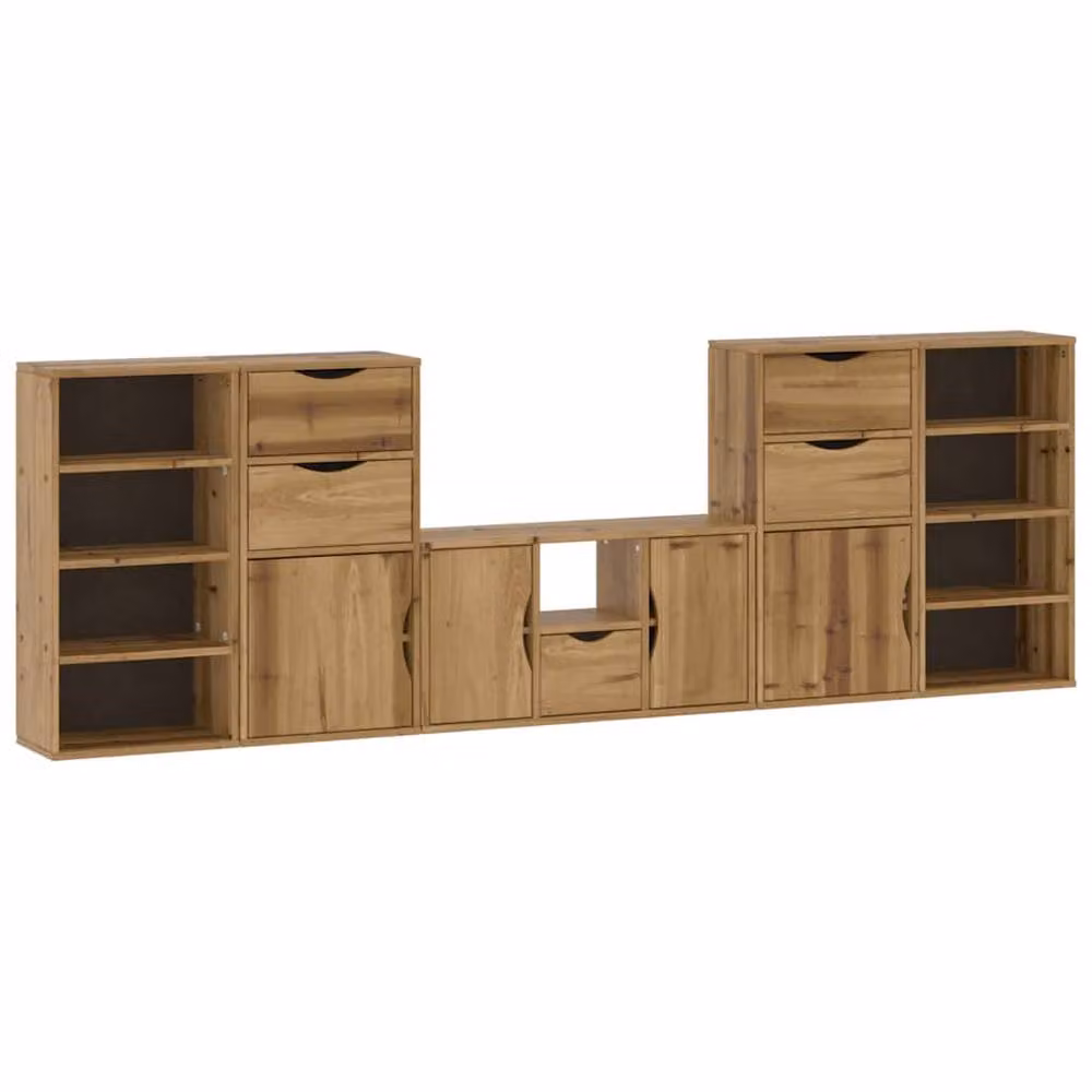 Berkfield Home ODDA 5 Piece Solid Wood Pine TV Unit with Storage in Brown – 2