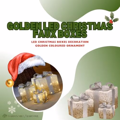 Smart Garden Gold Light Up Sparkly Faux Christmas Gift Box Decorations – 4