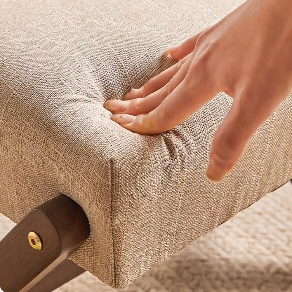Havendro Small Padded Footstool and Shoe Changing Stool in Beige with Wood Frame – 4