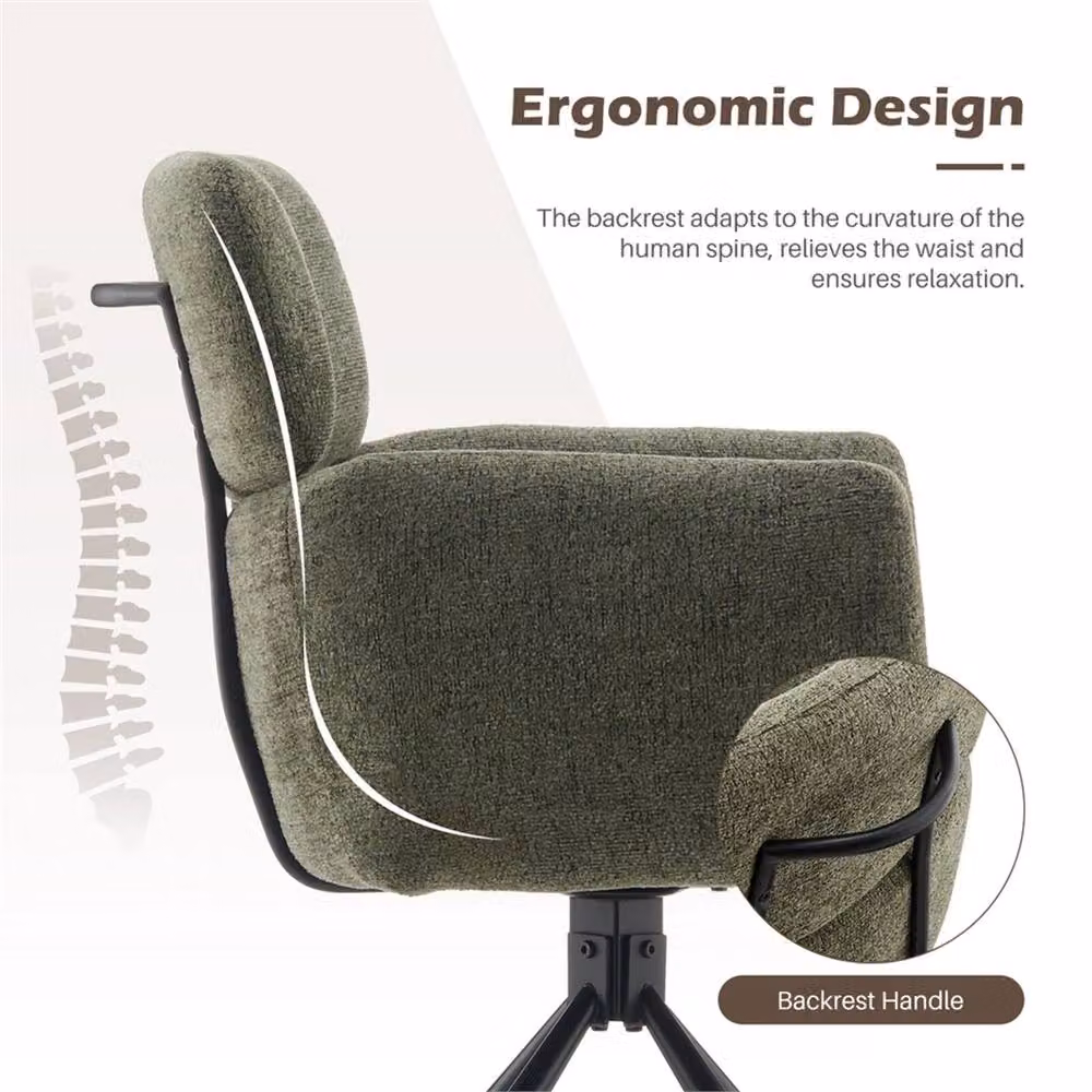 Kelvenix Green Chenille Swivel Dining Chair with Padded Seat and Metal Base – 5
