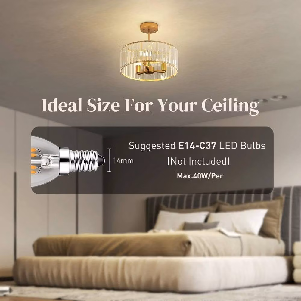 PAWNORA Modern Crystal Ceiling Chandelier in Gold and Brass – 3