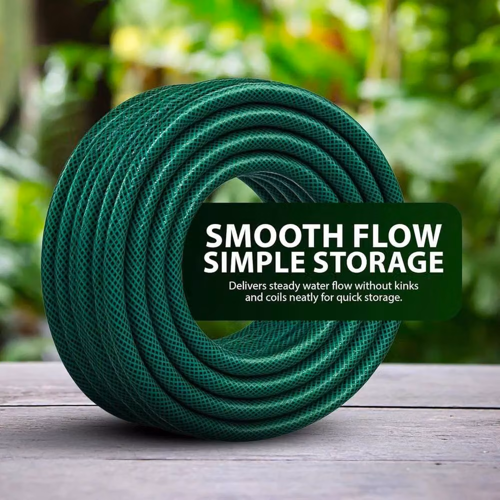 FLAVORA Heavy Duty Reinforced Braided PVC Watering Hosepipe Reel in Green, 20m – 3
