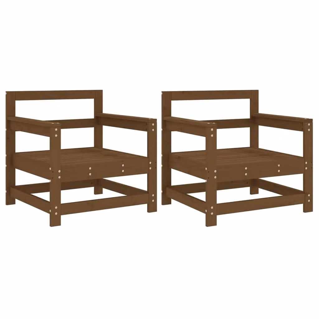 Berkfield Home Set of 2 Rustic Garden Chairs in Brown Solid Pine Wood with Armrests – 2