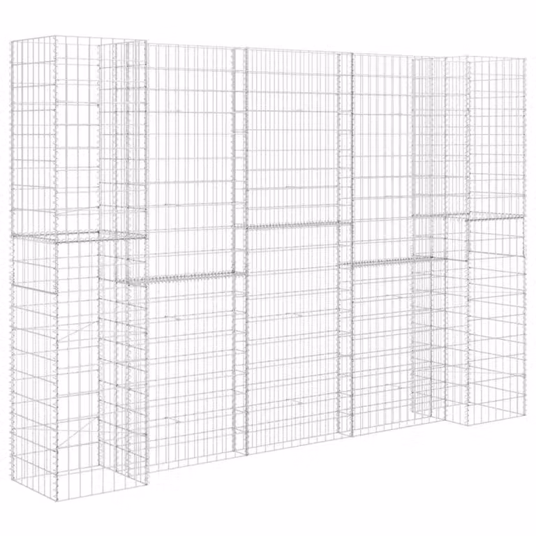 Berkfield Home H-Shaped Steel Wire Gabion Planter and Raised Bed in Silver, W/D/H: 260 x 40 x 200 cm