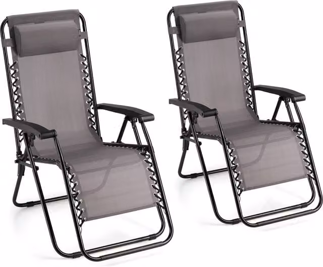 Vonhaus Verona Folding Zero Gravity Garden Chairs Set of 2, Grey