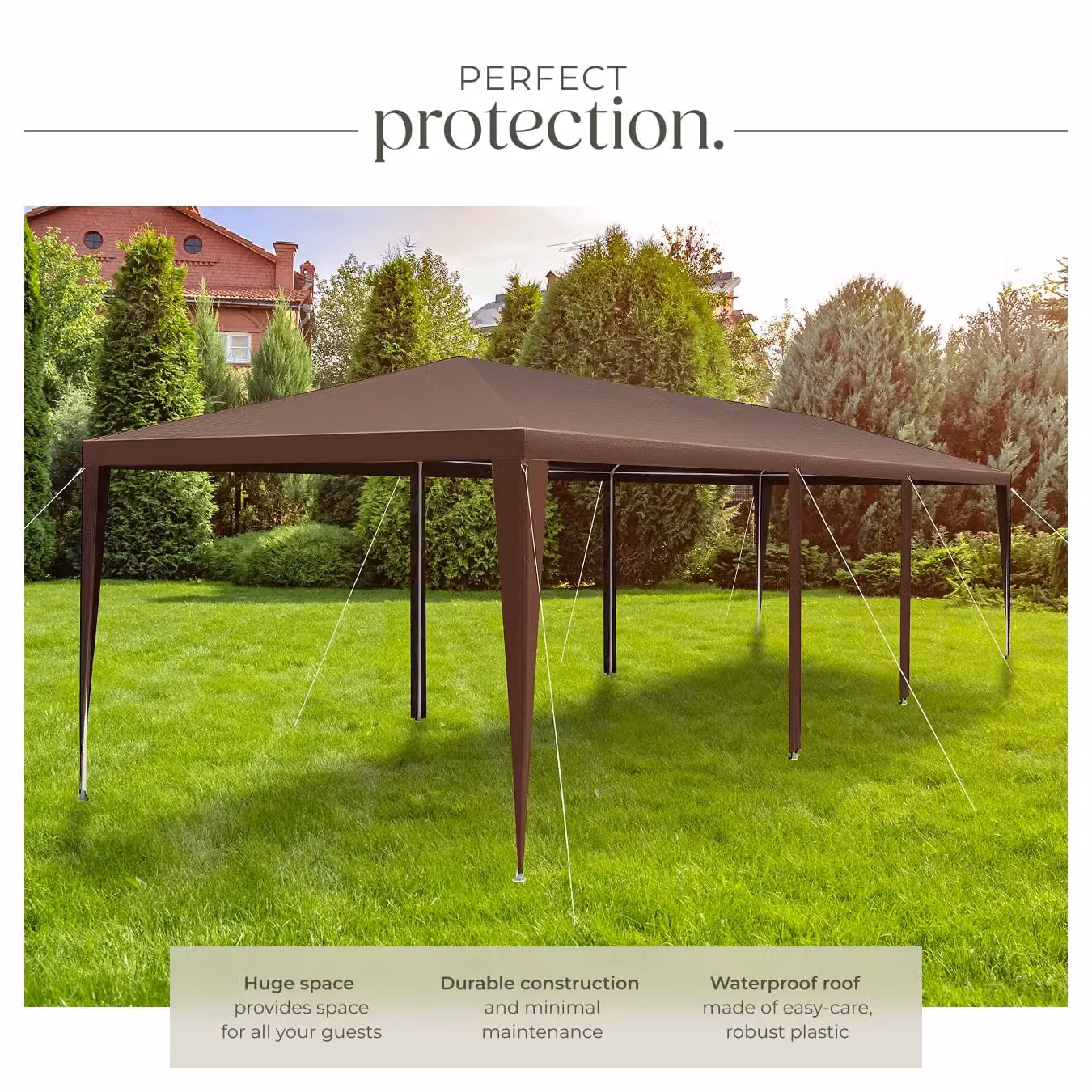 tectake Alpine Gazebo in Brown with Removable Side Panels and Windows, W/D/H: 900 x 300 x 250 cm – 3
