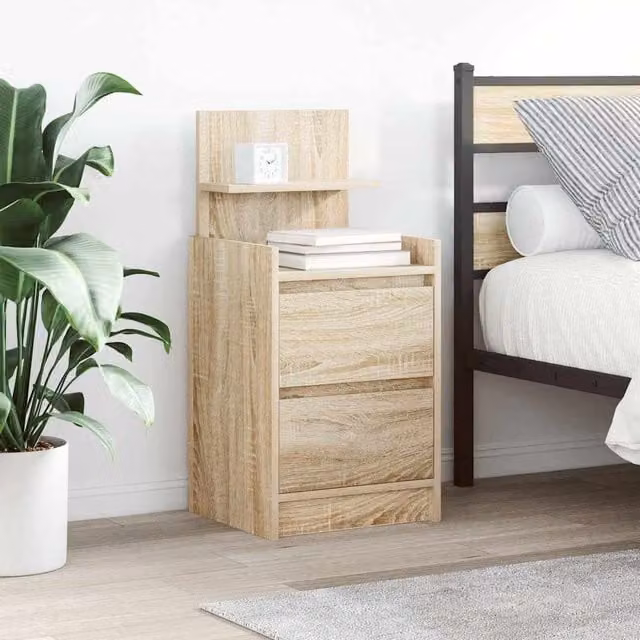 Berkfield Home Bedside Cabinet with 2 Drawers in Sonoma Oak Brown, W/D/H: 38 x 34 x 80 cm